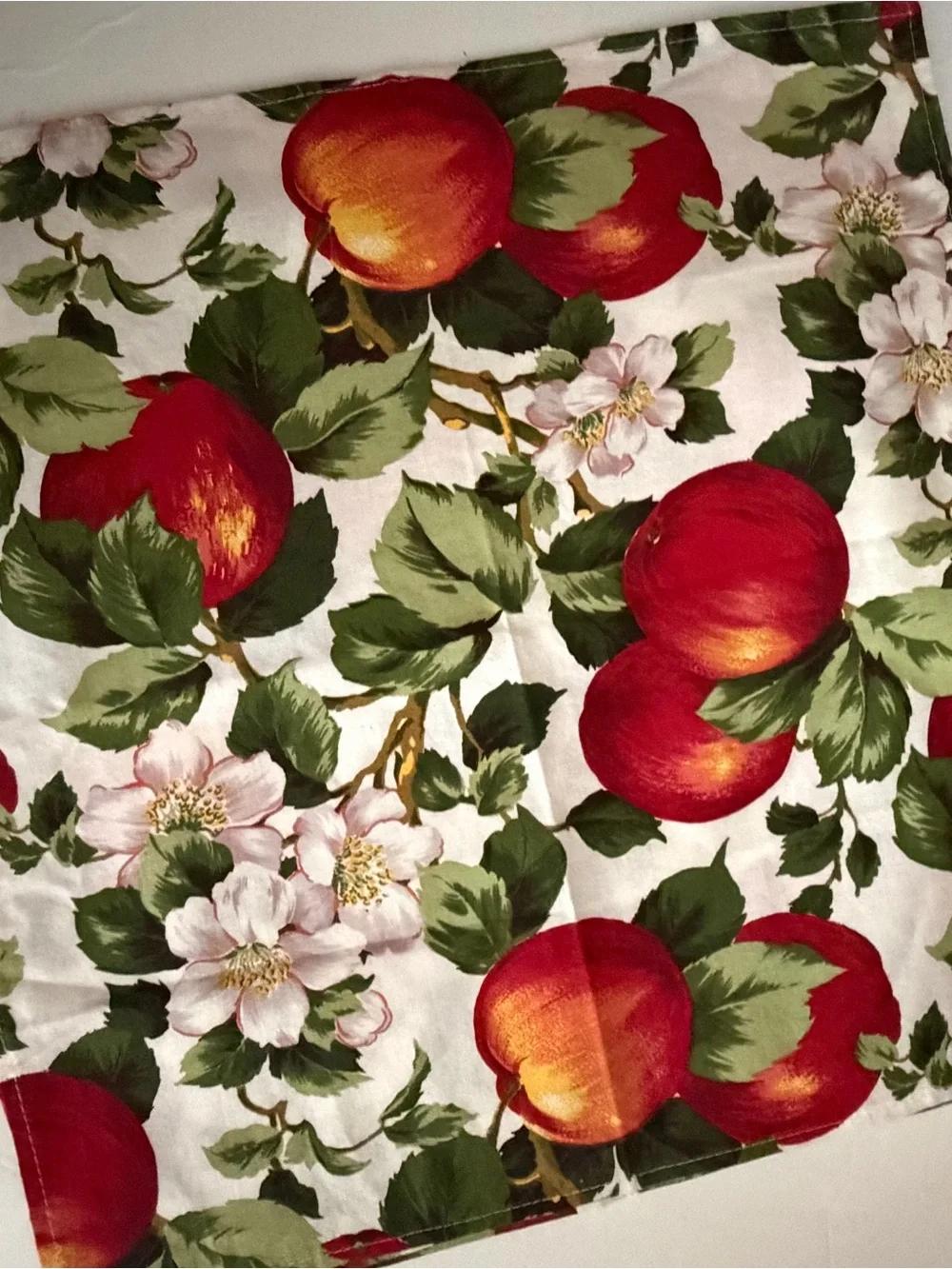 Fruit Print Napkin or Fabric Square - Red Peach/ Apple Floral set of 5